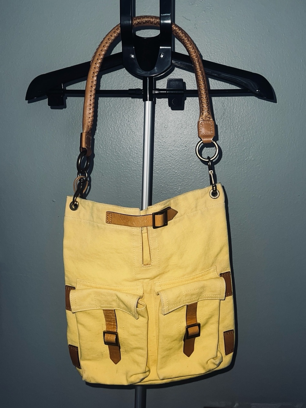GUCCI (RARE) Yellow Canvas Bucket Tote with Brown Leather Trim - Picture 2 of 2